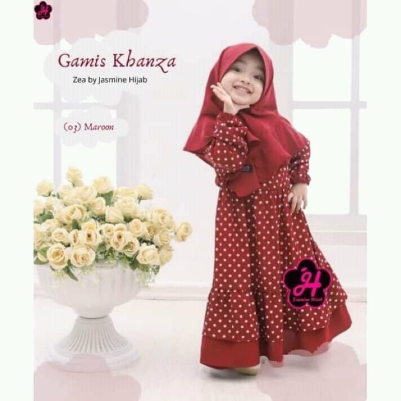 Gamis Khanza Polkadot Anak Non Bergo Umur 2 - 5 Tahun