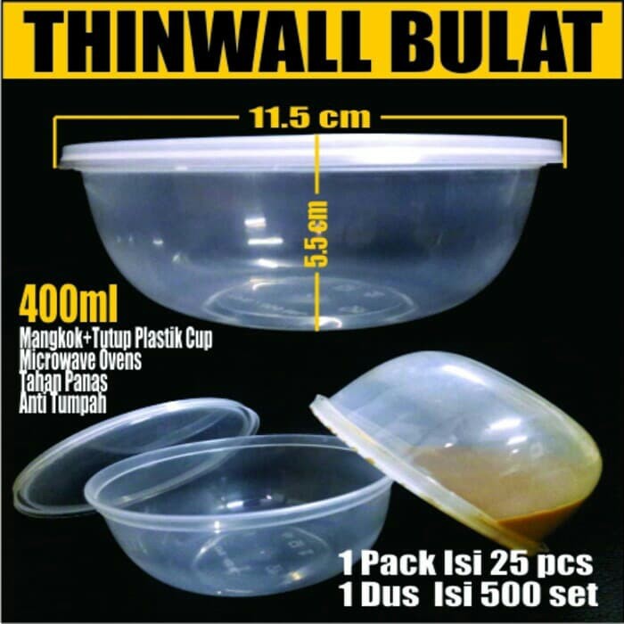 thinwall 400 ml > box container > kotak plastik > tempat makan > box plastik > mangkok bulat