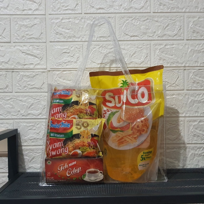 

32x10x25 Goodiebag mika transparant, tas mika polos, tas sembako, tas ulang tahun