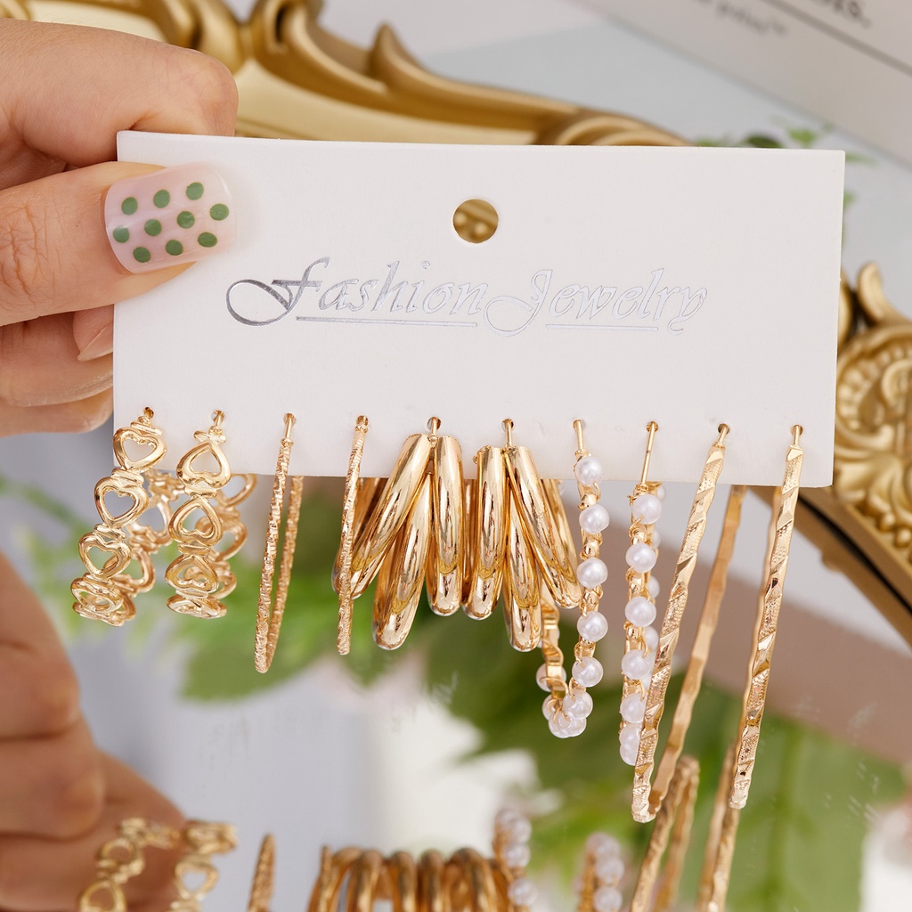 5pcs / 6pcs / set Anting Klip Telinga Kombinasi Desain Kupu-Kupu hollow Hias Mutiara Imitasi Untuk Pria / Wanita butterfly