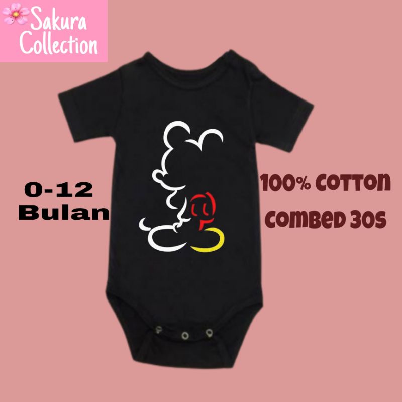 Kaos baju bayi jumper baby kids pendek viral logo tulisan MICKEY MOUSE disney lucu usia 0 1 2 3 4 5 6 7 8 9 10 11 12 bulan sampai umur 1 tahun adem jumpsuit babysuit romper bodysuit little anak kecil hitam style laki laki perempuan unisex nyaman lembut