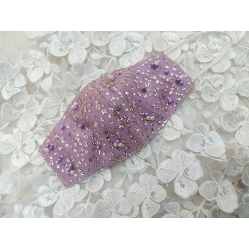 masker pesta premium/Lilac/masker brukat/masker kondangan/leuramask