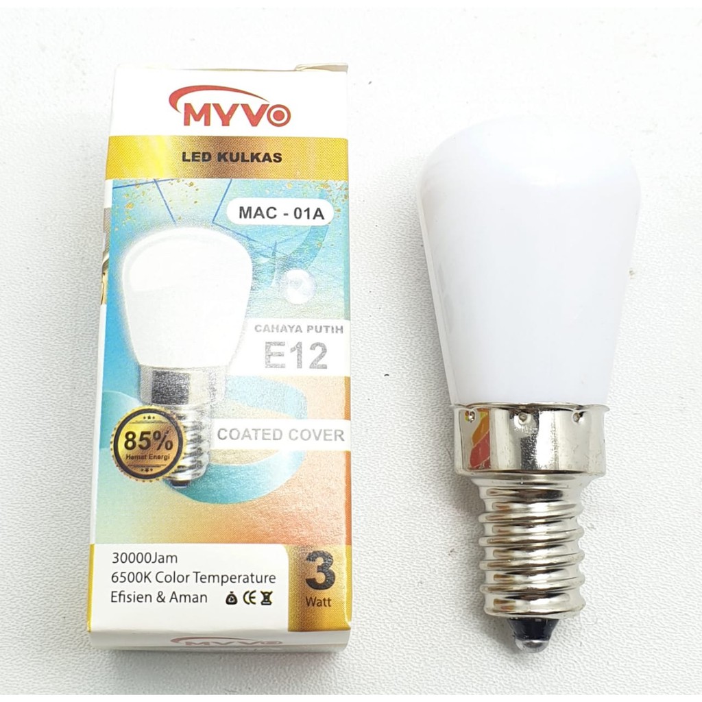 MAC-01 E12 Myvo Lampu Led Bohlam Kulkas E12 3W Cd Putih Dimensi T6cm x D2,5cm