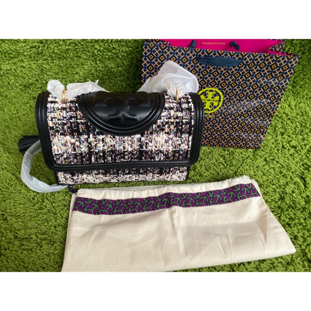 SOLD  Tory Burch Tweed Fleming convertible flap shoulder bag ORI