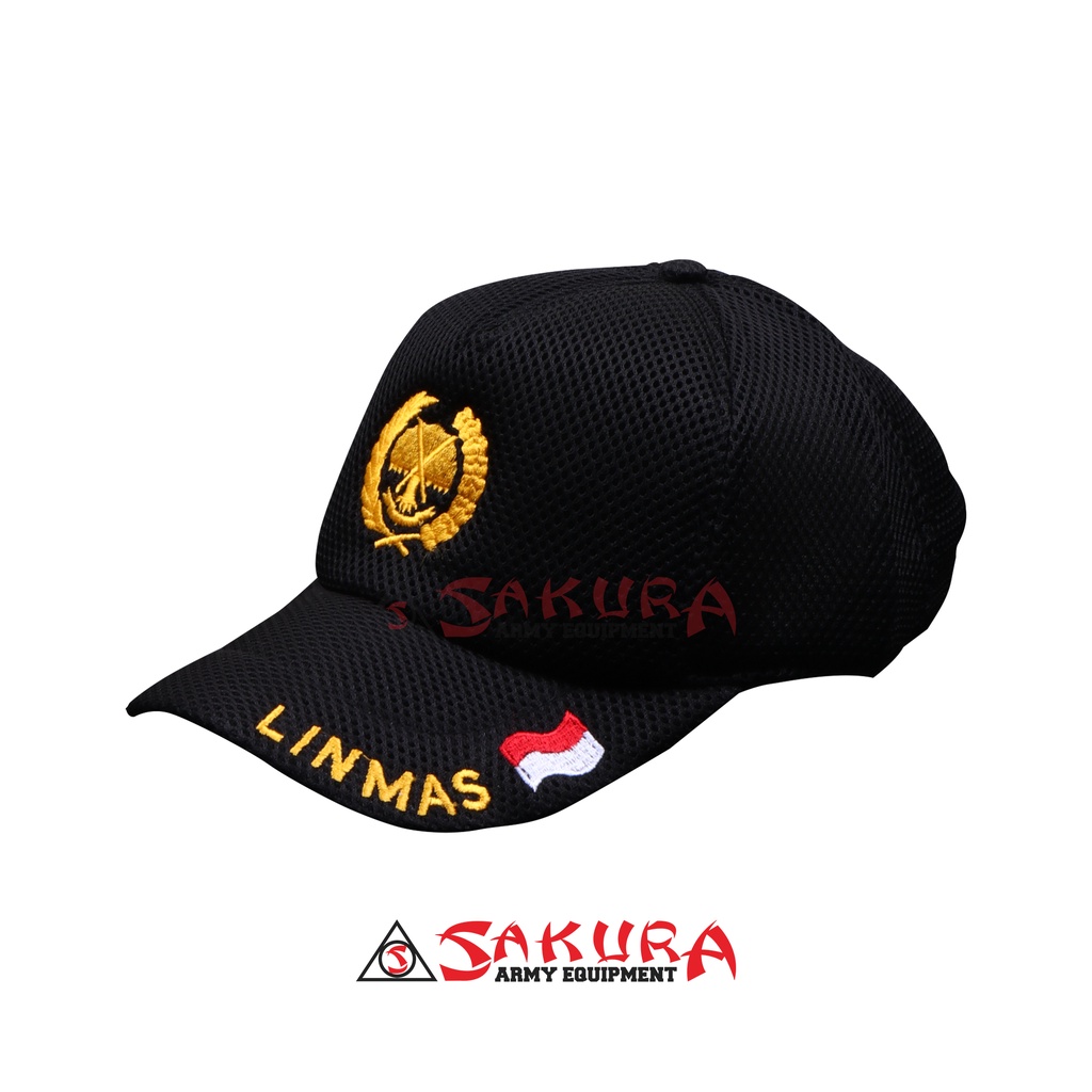 Topi Linmas Hansip Jaring Hitam Merah Putih