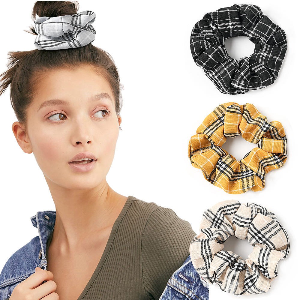 SALE!! VS - Scrunchie Rambut / Ikat Rambut Elastis Motif Kotak-Kotak Gaya Korea Untuk Wanita AR-20