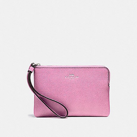Dompet wanita Coach Neon Pink Wristlet Crossgrain Leather Corner Zip Wallet F58032