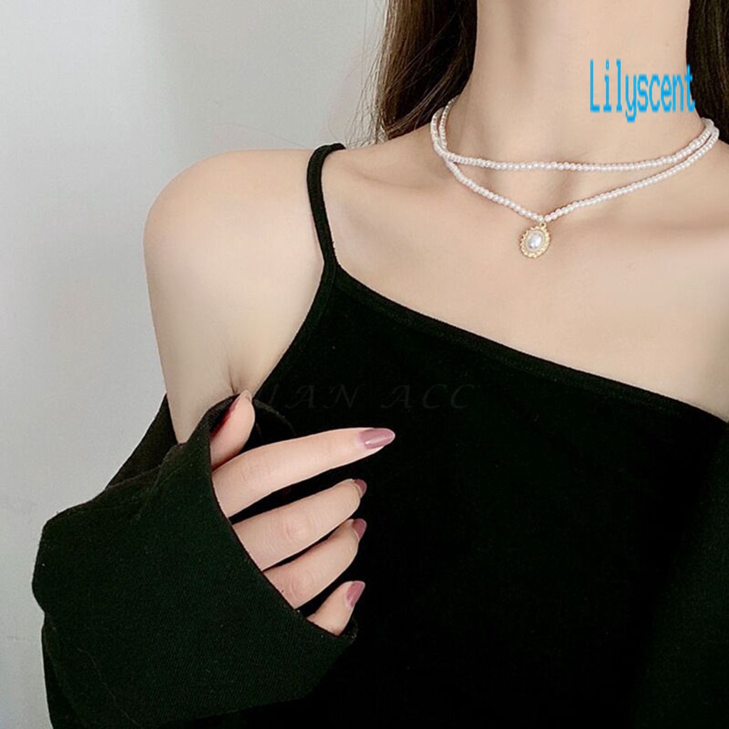 Kalung Choker Rantai Klavikula Mutiara Tiruan Lapisan Ganda Dapat Disesuaikan Gaya Retro Untuk Pesta Pernikahan