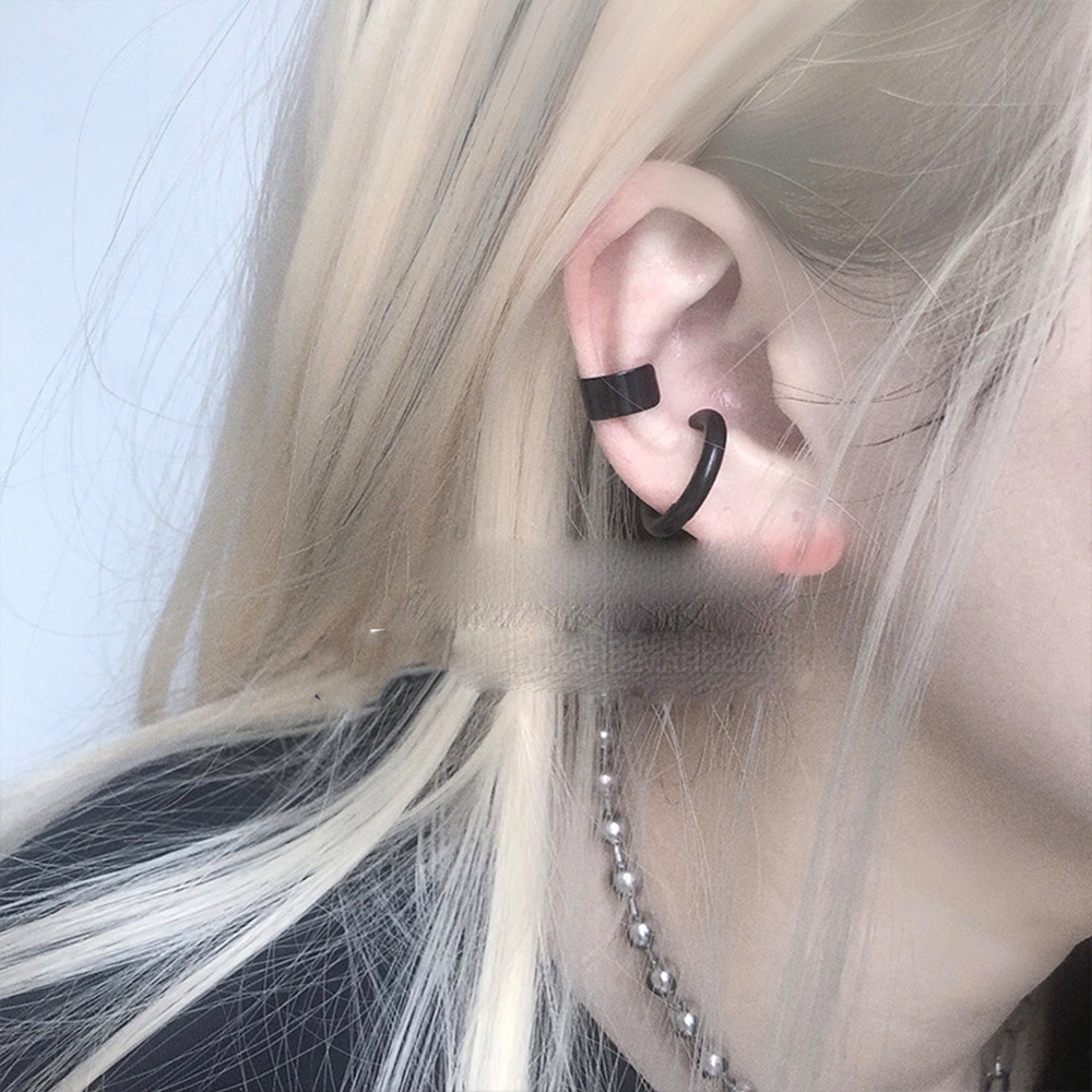 【COD Tangding】10/12/14mm Men Women Ear Piercing Black Hoop Round Ear Clip Jewelry Accessories