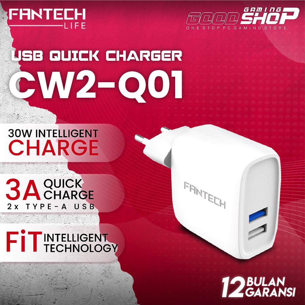 Baru FANTECH Smart Life Charger Dual USB Fast Charging 30W QC 3.0A VOO