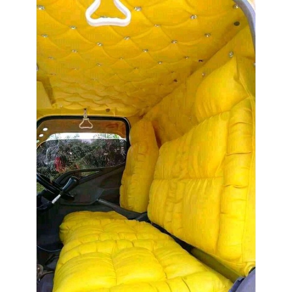 sarung jok plafon kabin. sofa canter polos kuning.