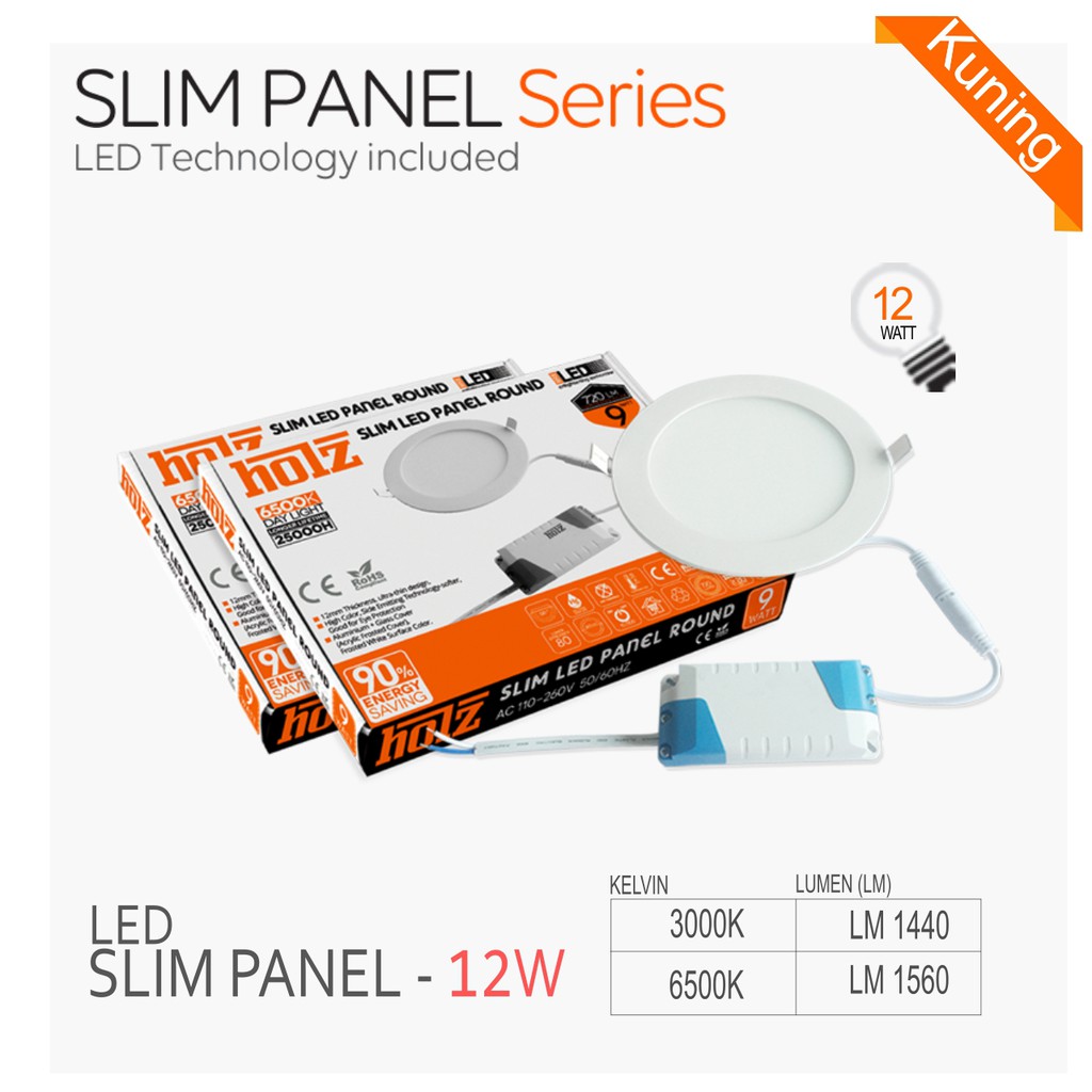 Lampu LED HOLZ Slim Panel Round 12 Watt Kuning LED DOWNLIGHT