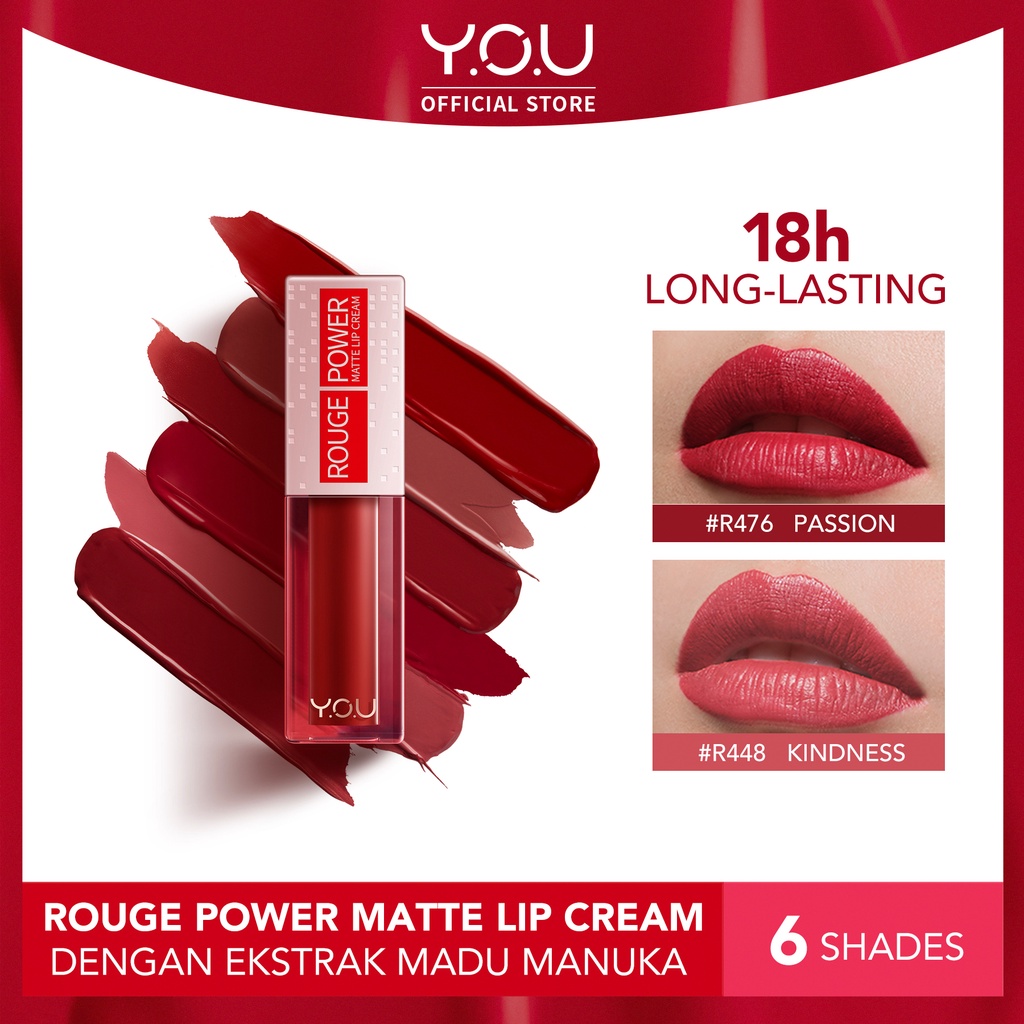 YOU Rouge Power Matte Lip Cream | Matte Finish, Tahan Lama, Nourishing, with Manuka Honey