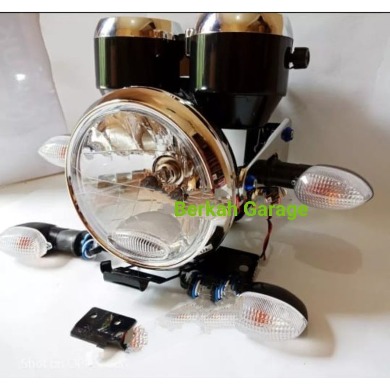 Paket Lengkap Lampu Depan Rx-King 2008 Bulat Breket Plus Spidometer Sen 4 Buah Depan Belakang