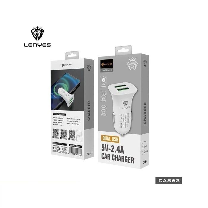 Car Charger Lenyes CA863 2 Port USB Fast Charging 2.4A Saver Lenyes