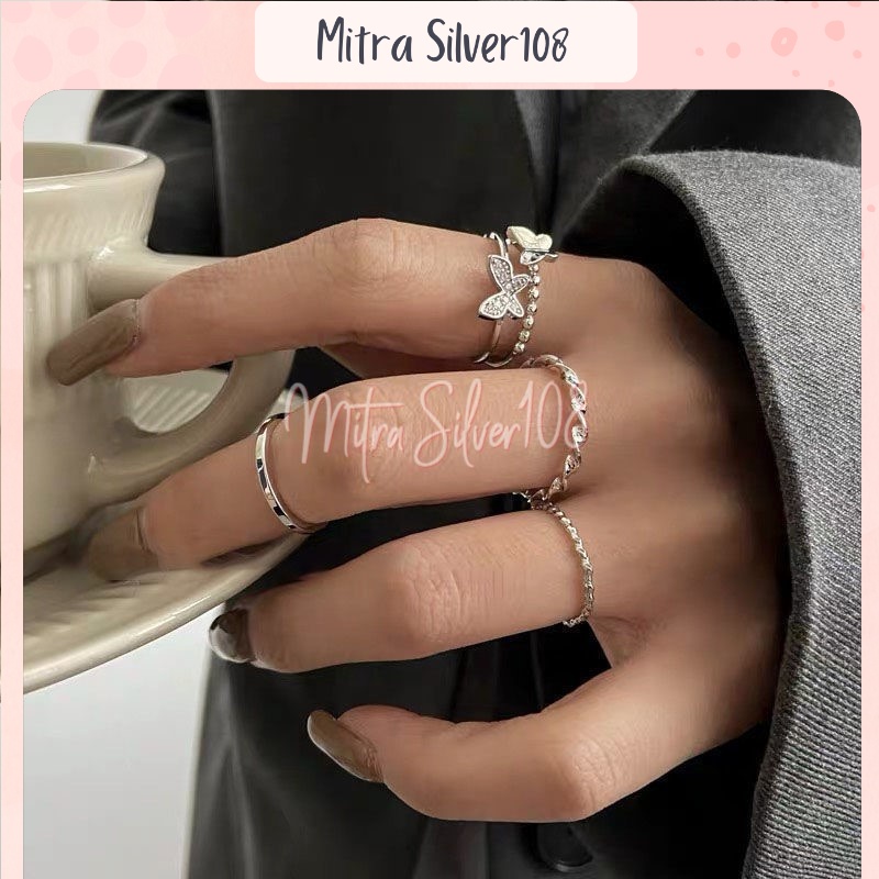 [MS108] CC 08 - 1Set Cincin isi 4PCS Desain Geometri Kupu - Kupu Gaya Korea Impor Murah Fashion Kekinian | Cincin Wanita