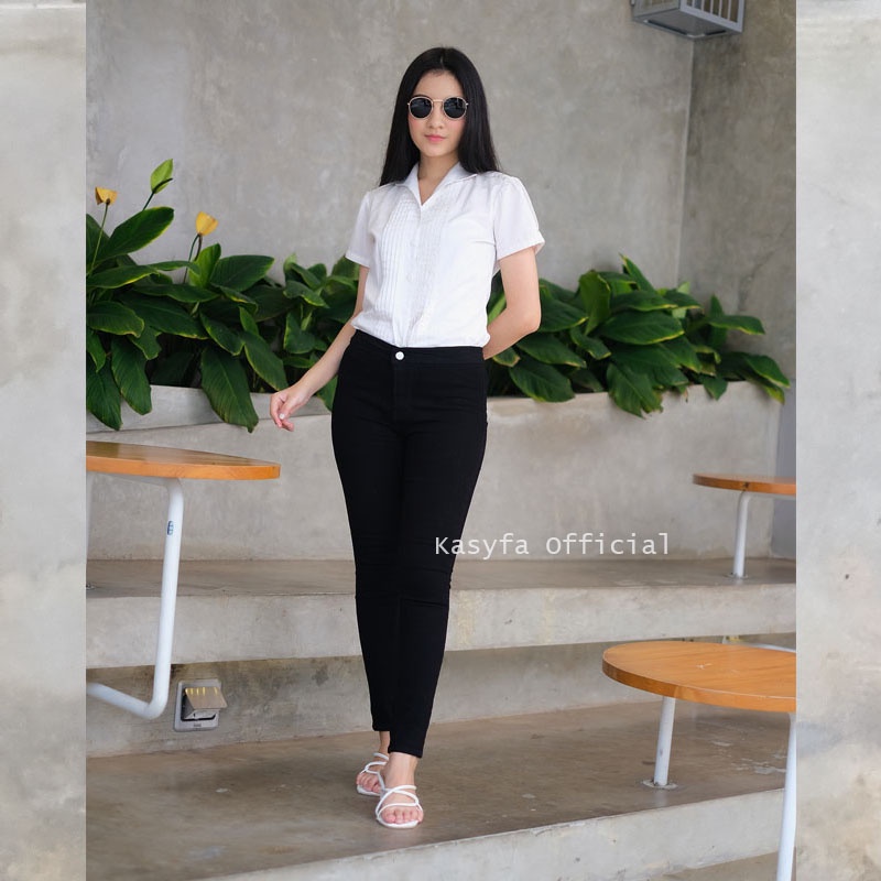 CELANA JEANS HIGH WAIST ONE BUTTON // CELANA JEANS HIGHWAIST KANCING SATU POLOS