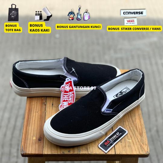 SEPATU VANS SLIP ON OG BLACK WHITE | SEPATU PREMIUM