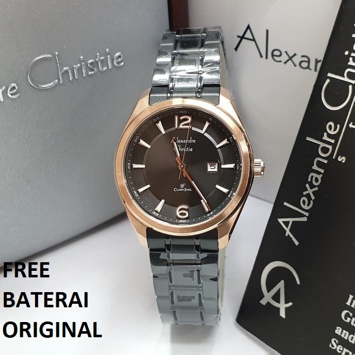 JAM TANGAN WANITA ALEXANDRE CHRISTIE AC 8583 ROSEGOLD BLACK ORIGINAL GARANSI RESMI 1 TAHUN