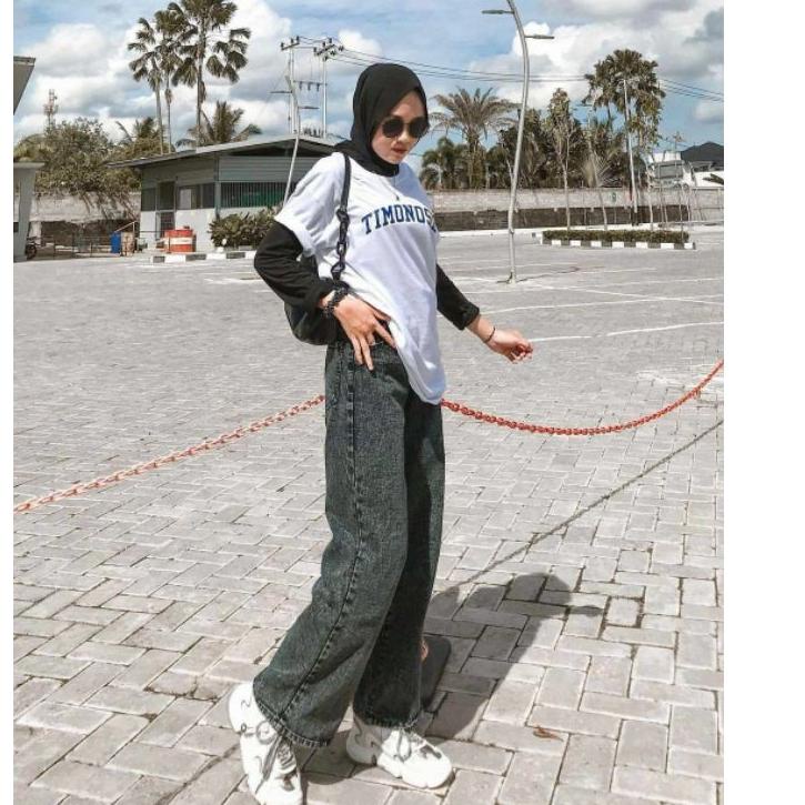 [Kekinian] ods-167.☛ CELANA KULOT JEANS WANITA High Waist LOOSE KULOT JEANS Snow Black Snow Acid Dar