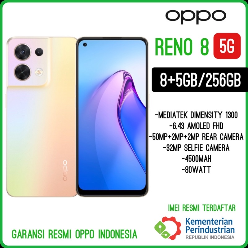 OPPO RENO 8 5G 8GB+5GB/256GB New Garansi Resmi