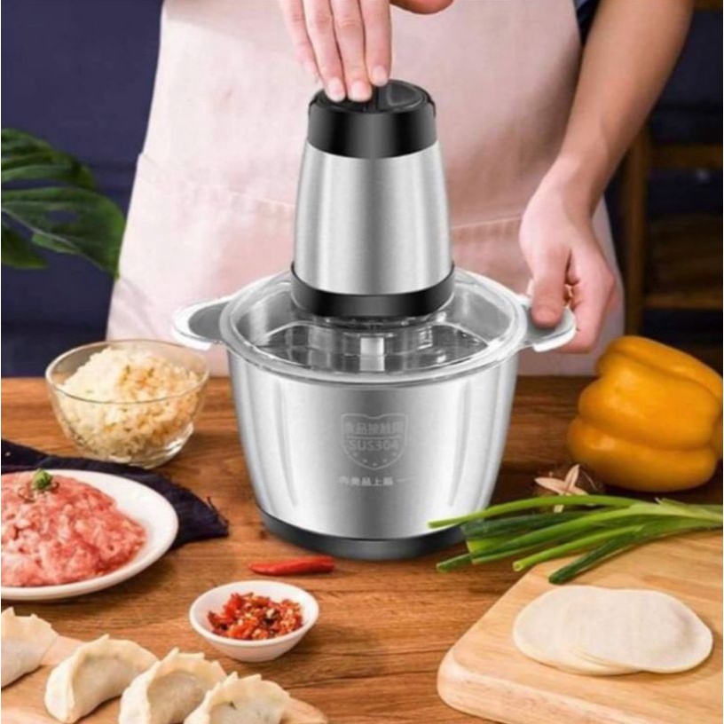 BLENDER DAGING CHOPPER STAINLESS 2 LITER CHOPPER BLENDER STAINLESS PENGGILING MEAT BLENDER ELEKTRIK STAINLESS