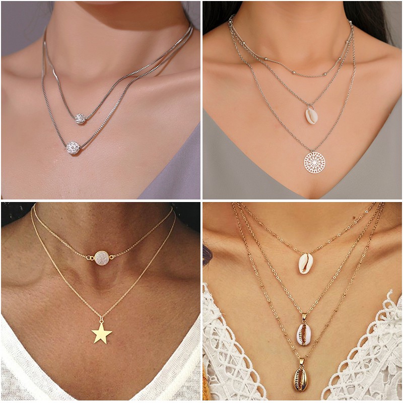 [MHANG]Kalung Wanita Women Multi-Layer Boho Romantis Aksesoris Vintage Fashion Sederhana Dan Liar