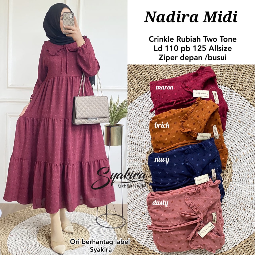 Nadira Midi Dress Syakira Gamis Crincle Rubiah Ld 105