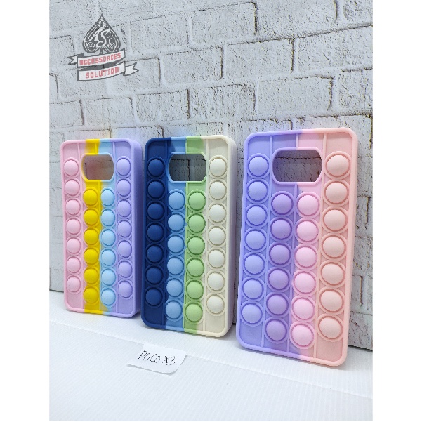 SILICONE CASE POP IT POCO X3 POCO X3 PRO- CASE PENGHILANG STRESS PUSH IT BUBBLE CASE RAINBOW