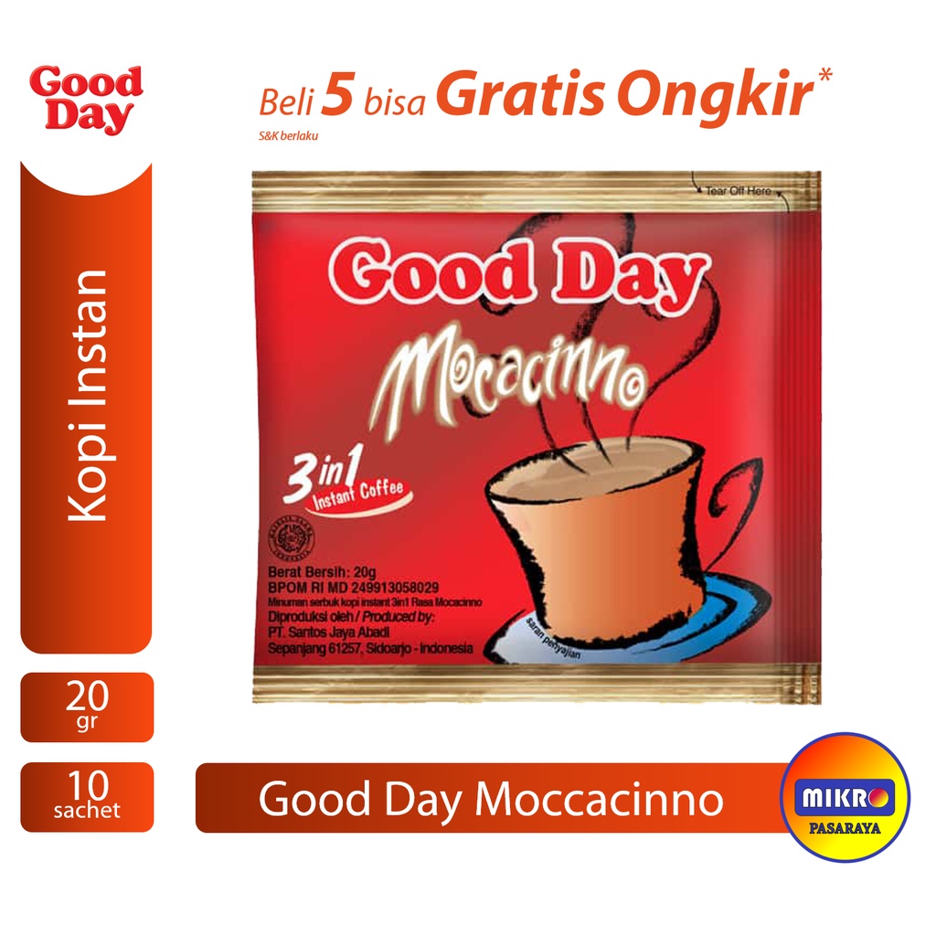 

Good Day Mocacinno Moka 20 gr Kopi Instan [10 sachet] 1 Renceng