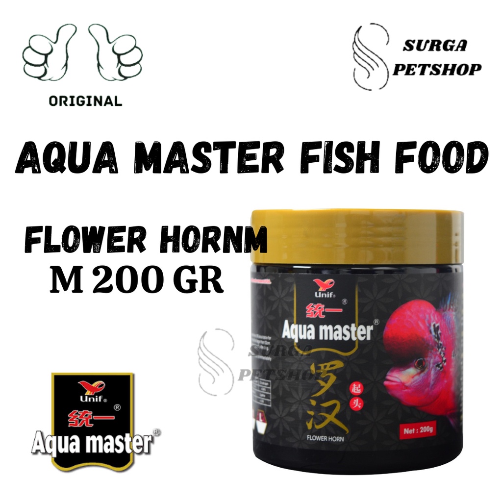 AQUA MASTER FISH FOOD FLOWER HORN Medium Size 2.8mm 200gr Makanan Ikan Hias Unipresident Made In Tai