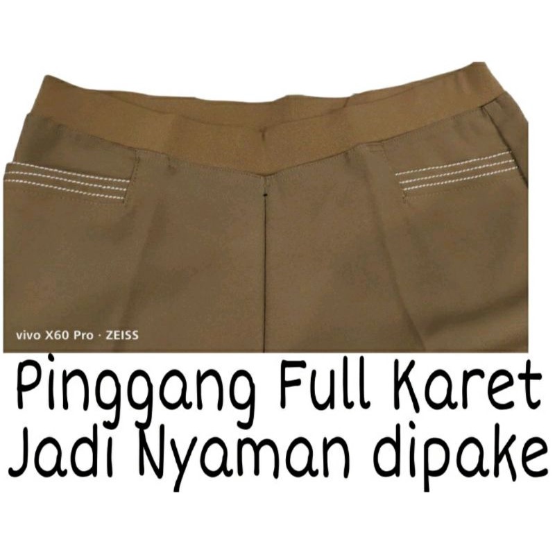 Celana Kerja Wanita Kantor Pinggang Karet Highwaist Jumbo Big Size Oversize Premium muat BB sampai 90kg