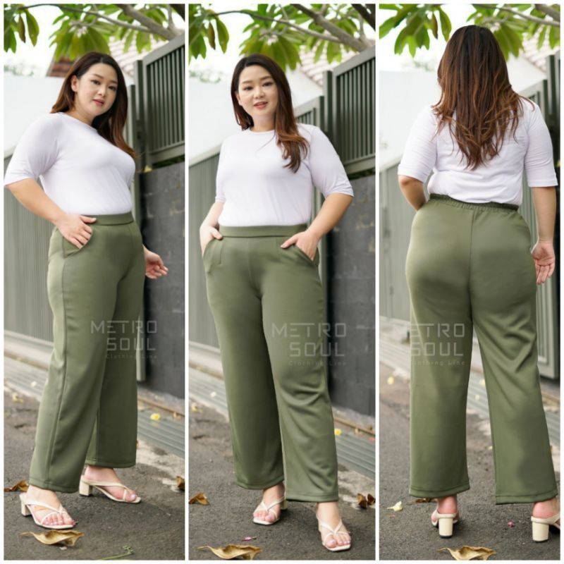 Celana Kulot Highwaist Tulang JUMBO ALLSIZE BIGSIZE PANTS - Scuba Pants PREMIUM Stretch