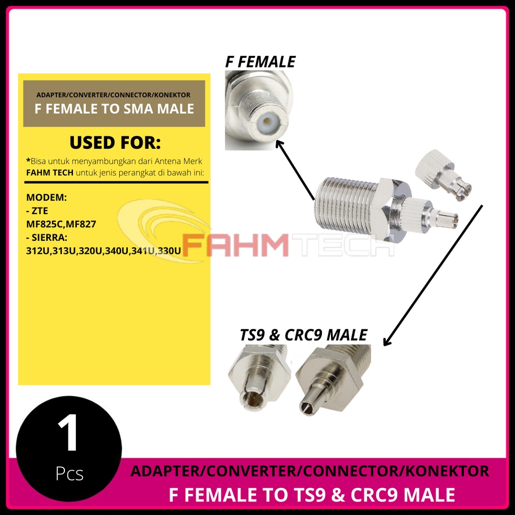 ADAPTER CONVERTER CONNECTOR KONEKTOR F FEMALE TO TS9 &amp; CRC9 MALE