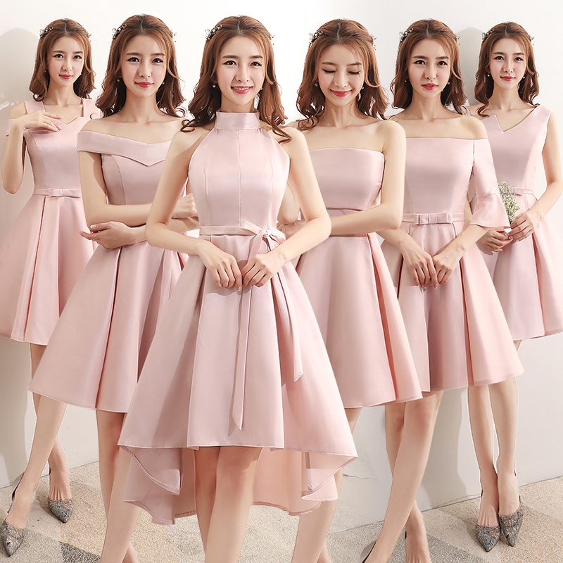 Busana gaun pengiring pengantin bagian pendek merah muda ...