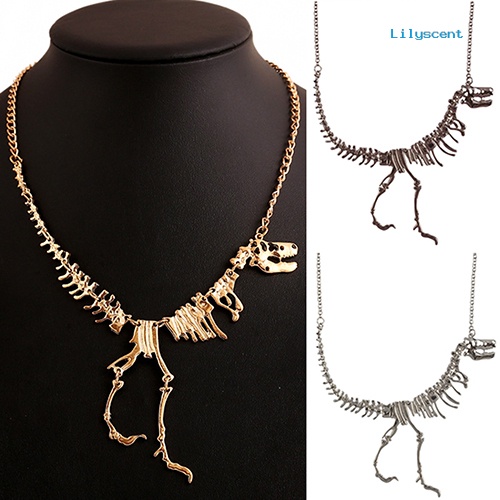 Kalung Rantai Liontin Tulang Dinosaurus Bahan Alloy Gaya Punk Untuk Unisex