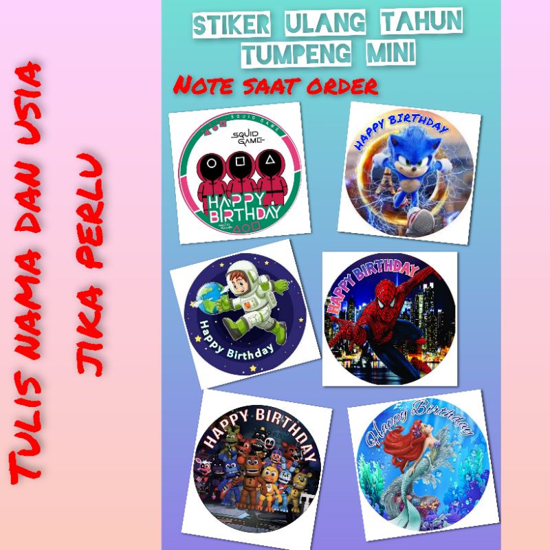 

Stiker Custom Ulang Tahun Sticker Ultah Anak Nasi Tumpeng Mini Tumini Bulat