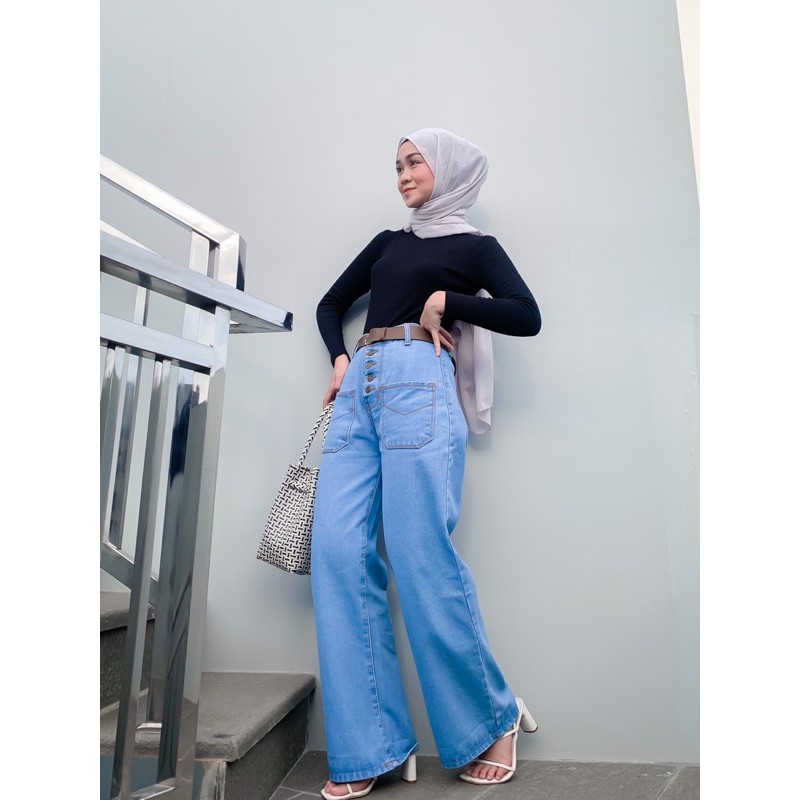 Kulot Jeans Nikita / Kulot Jeans Kancing Light Blue