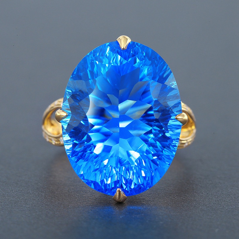 Fancyqube Cincin Bentuk Geometri Hias Cubic Zirconia Aaa Warna Biru Untuk Wanita