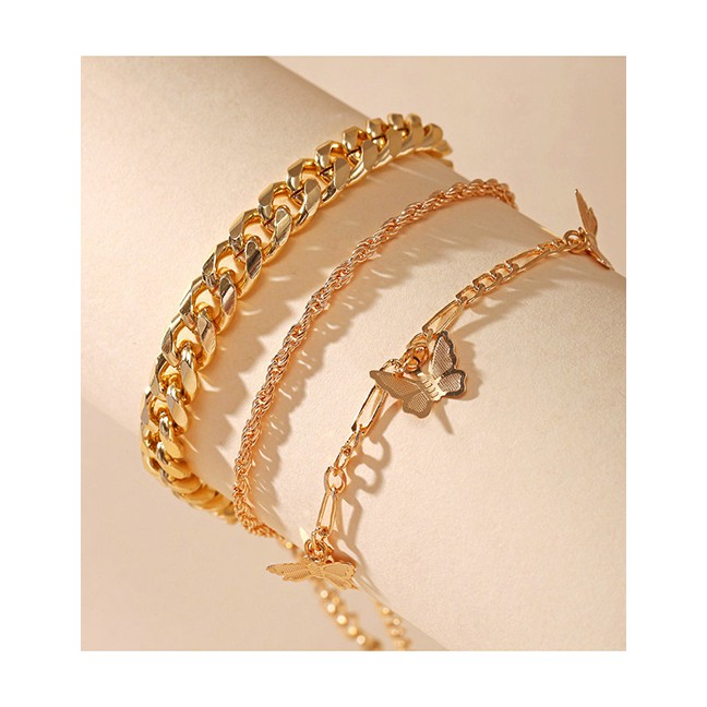 LRC Gelang Kaki Fashion Golden Butterfly Thick Chain Alloy Multilayer Anklet K76570