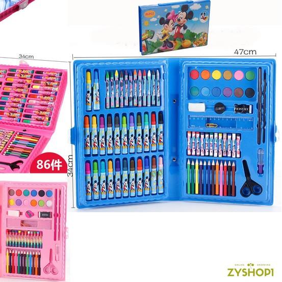 

♣ Stationery Set Pensil Crayon Perlengkapan Sekolah Menggambar isi 86pcs - Biru ➧