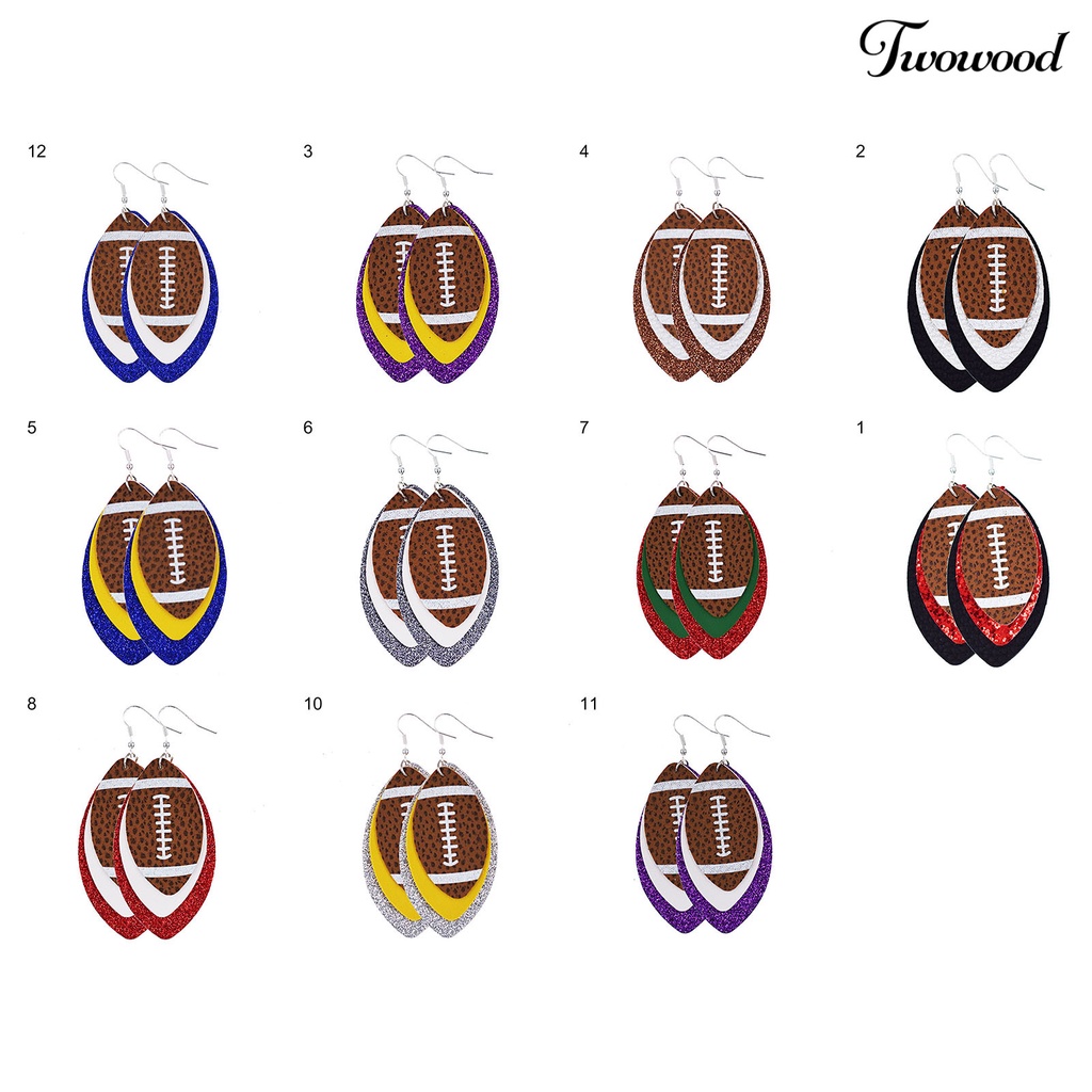 Twowood 1 Pair Dangle Earring Lightweight Multi-layer Faux Leather Vintage Unique Football Hook Earring for Women