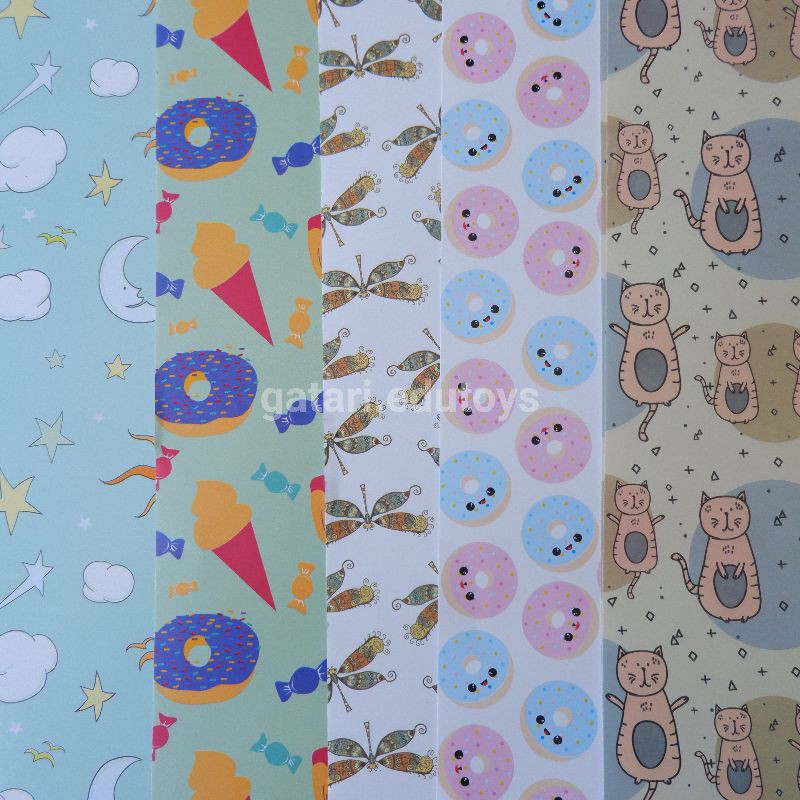 

Kertas kado dan kartu ucapan (1 kertas kado untuk 1 mainan ukuran besar / 2 ukuran kecil)