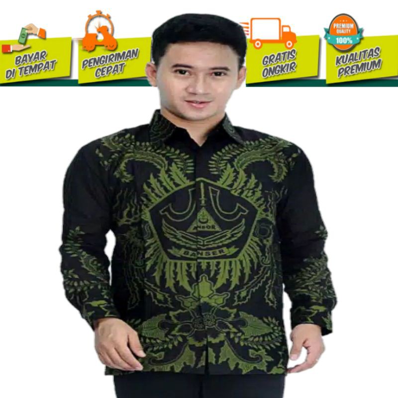 Pakaian Batik Lengan Panjang Atasan Kemeja Pria Xl Kemeja Santri Banser Nu Ekslusif Baju BANSER COD