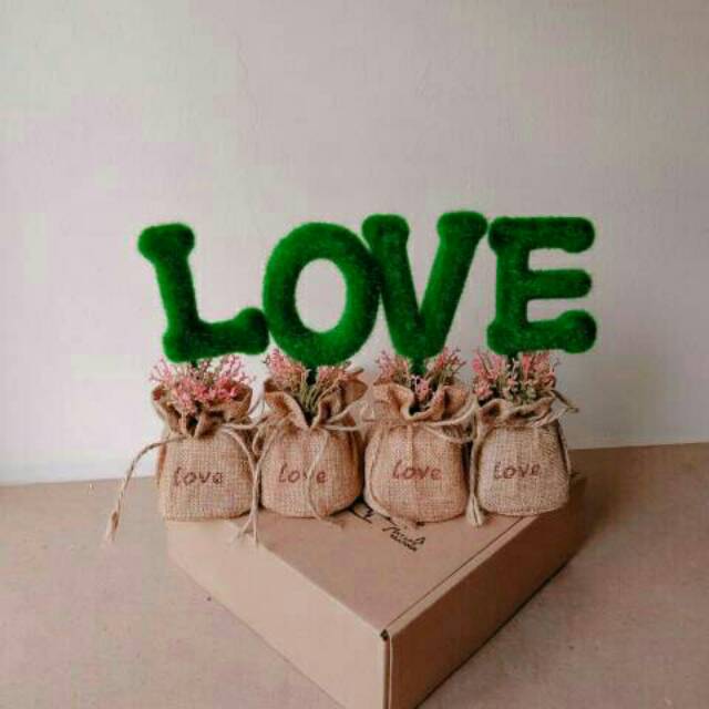 (TERBARU😍, TERMURAH, 1 KILO BISA 4 SET👍😍) Pajangan HOME dan LOVE pot karung GONI👍