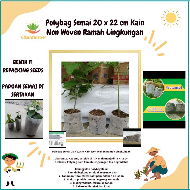 1pcs Polybag Semai Pembibitan Kain Non Woven Ramah Lingkungan 20 x 22 cm