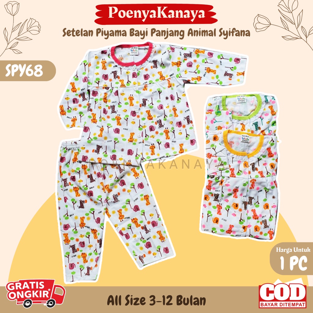 Setelan Baju Bayi Piyama Bayi Panjang Perempuan Animal Syifana 3-12 bln SPY68