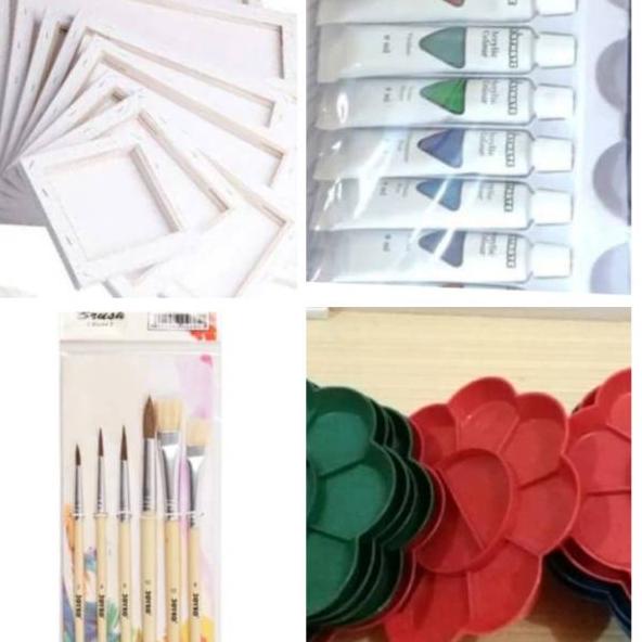 

tgqs326 Paket Lukis (kanvas 20x20+kuas+palet+cat akrilik) Promo Hari ini