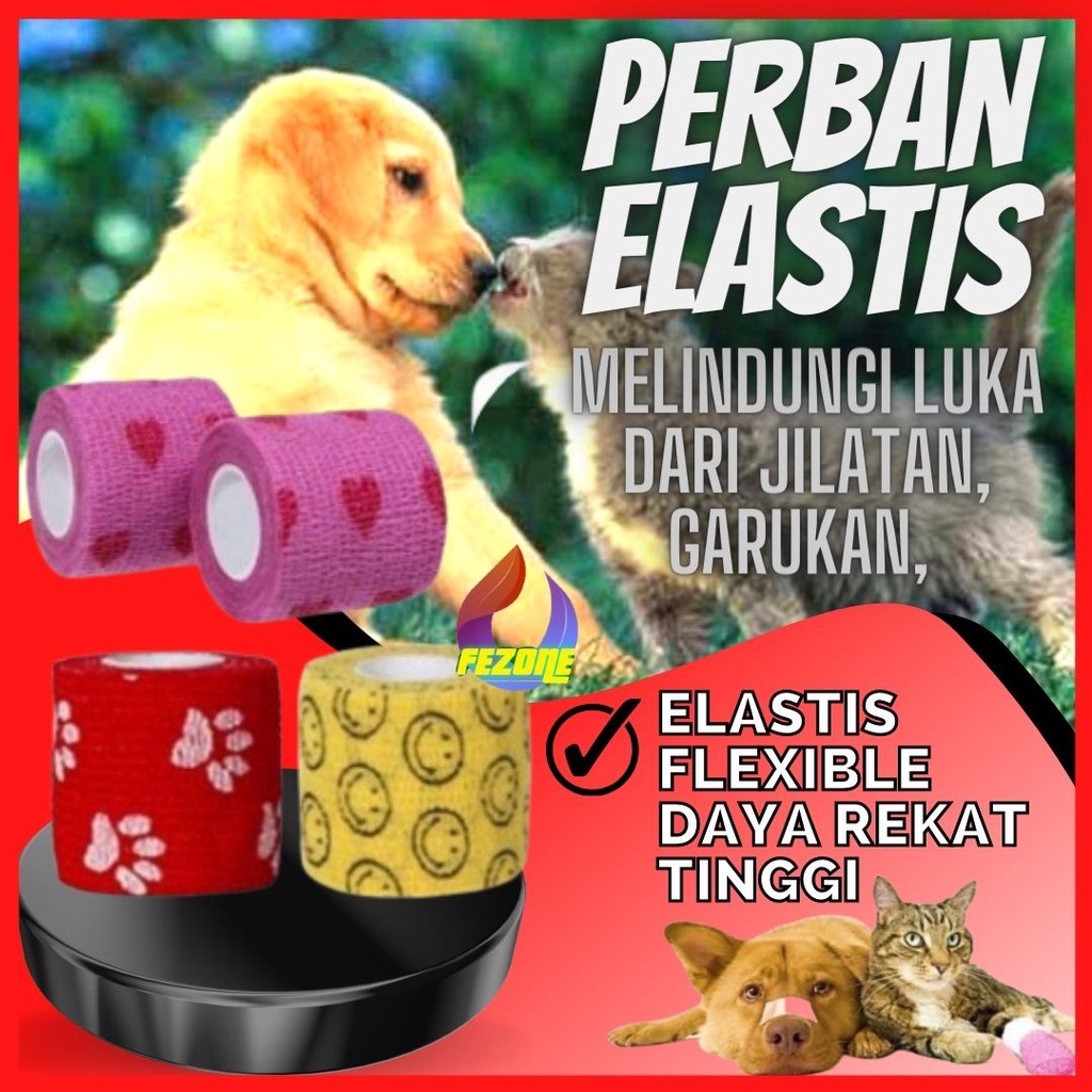 Perban Elastis Warna dan Motif Random Bahan Breathable Untuk Pelindung Kaki Anjing Kucing Musang Kelinci Hewan Peliharaan FEZONE