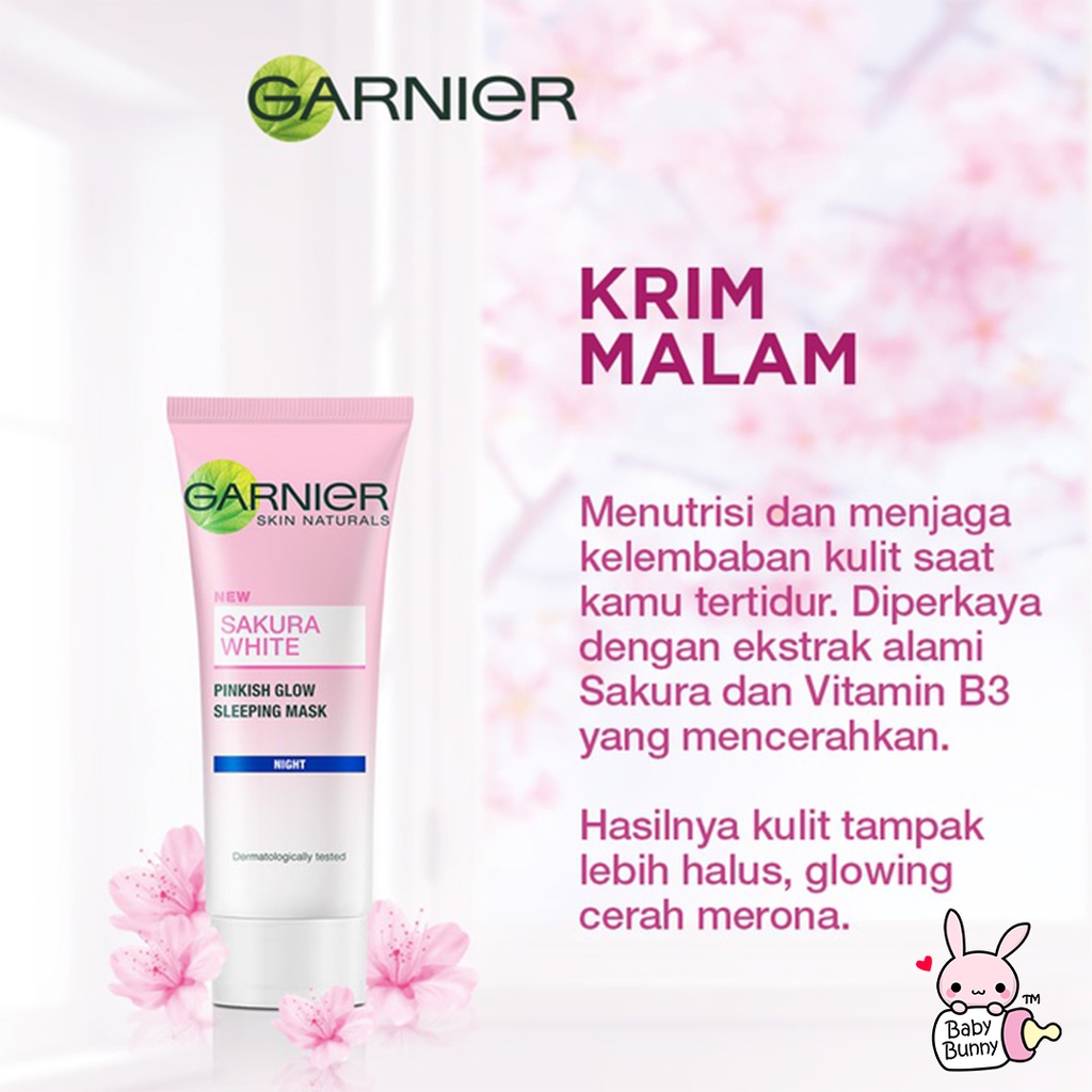 ❤ BELIA ❤ Garnier Sakura Glow Hyaluron Serum Cream SPF 30 | Sleeping Mask Night 20 ml | BPOM